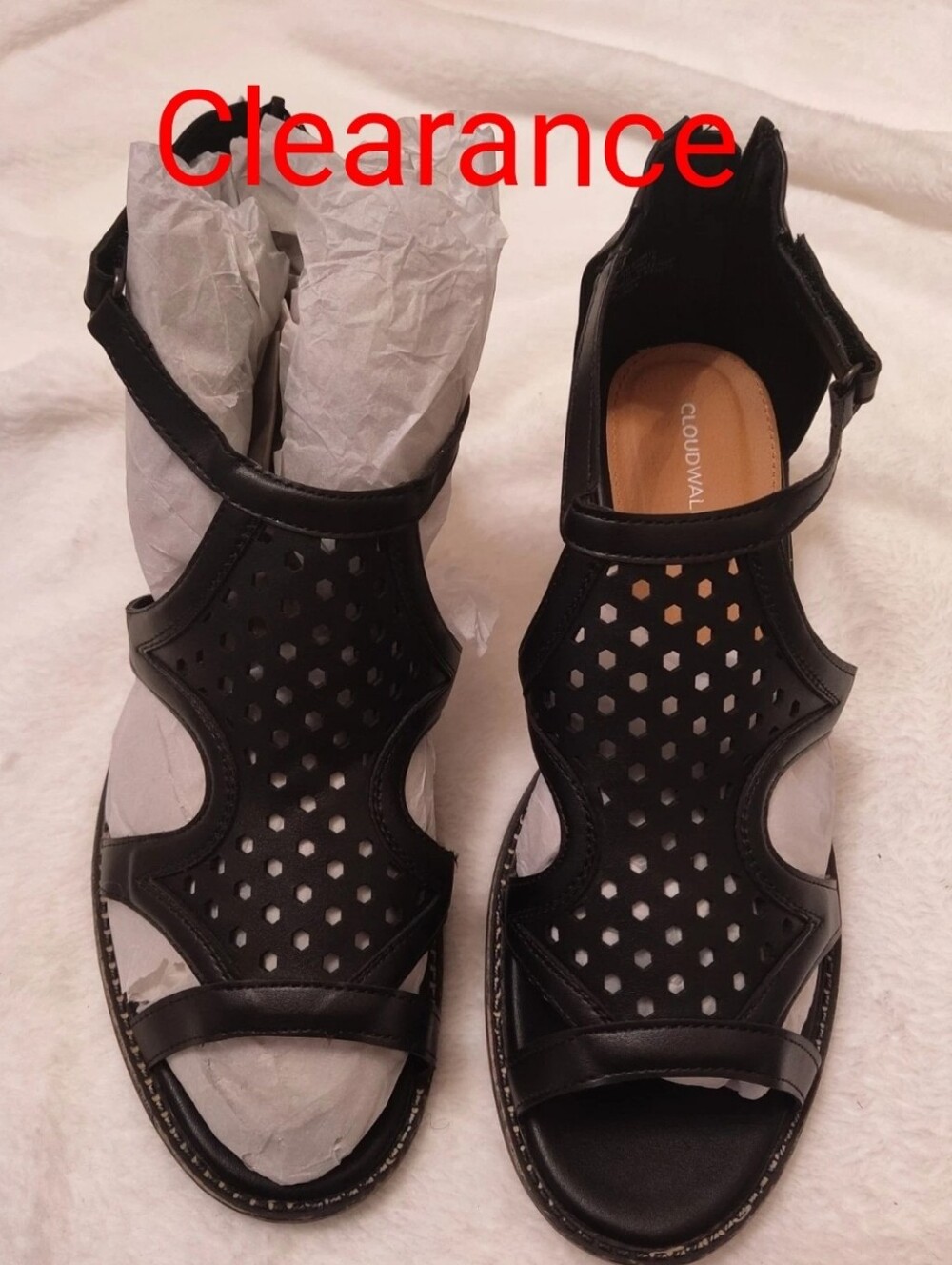 NWT Cloudwalkers Women's 10 Wide Black Block Heels Sandals Cute Comfort Shoes